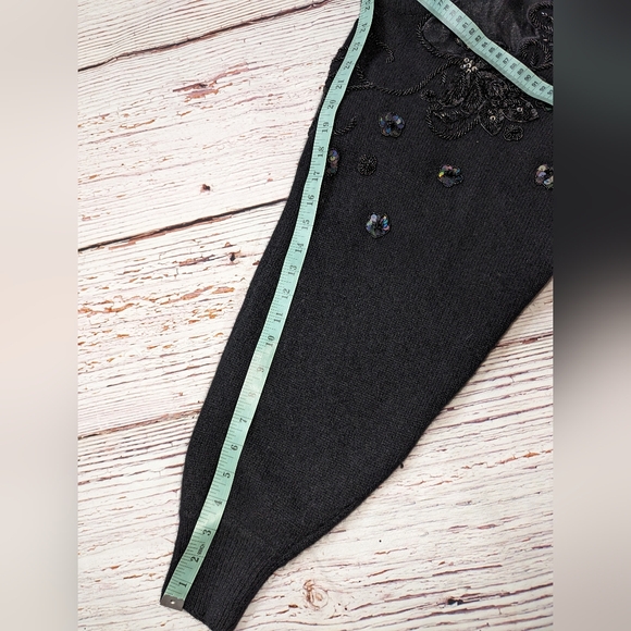 Eugenia by Angenie Lambswool Angora Beaded Sequined Black Sweater Medium Vintage - Picture 12 of 12